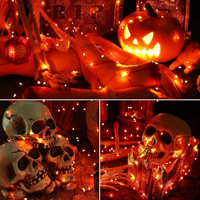 Brizled Orange Fairy Lights, 2 Pack Total 78FT 240 LED Solar Halloween Fairy Lights, 8 Modes Outdoor Halloween Lights, Waterproof Orange Twinkle Light for Outside Party Yard Decor Black Wire