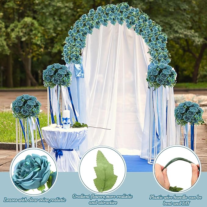 Geosar 16 Bundles Artificial Peonies Flowers Fake Silk Peony Bouquet Faux Peonies Flowers Bulk for Decoration Vase Floral Arrangements Wedding Party Table (Teal)