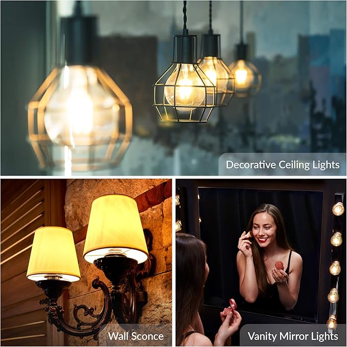 Simba Lighting Small Globe G16.5 Round Bulb 40W E12 Candelabra Base (10 Pack) for Chandelier, Ceiling Fan Light, Decorative Vanity Lights, Wall Sconce, Clear Glass 110V 120V, 2700K Warm White Dimmable