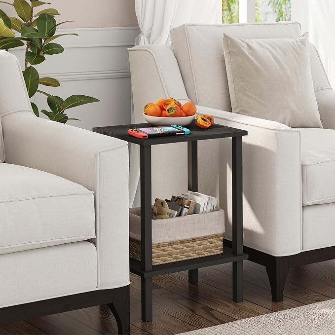 TUTOTAK End Table, Set of 2, Side Table, Nightstand, 2-Tier Storage Shelf, Sofa Table for Small Space, Living Room, Bed Room TB01BK035