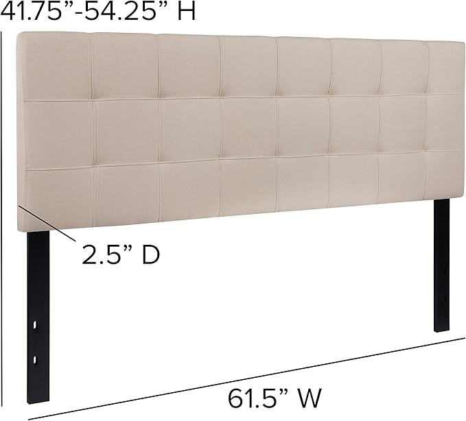 Flash Furniture Bedford Box Stitch Tufted Upholstered Queen Size Headboard in Beige Fabric