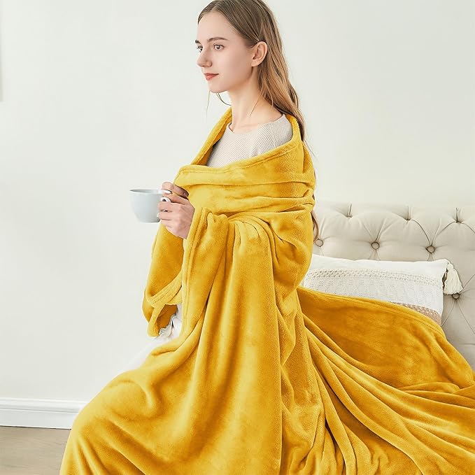 BEDELITE Fleece Blankets Queen Size Yellow Throw Blankets for Bed, Luxury Plush Cozy Fuzzy Blanket 90x90 inches, Super Soft Warm Lightweight Throw Blanket All Seasons Suitable