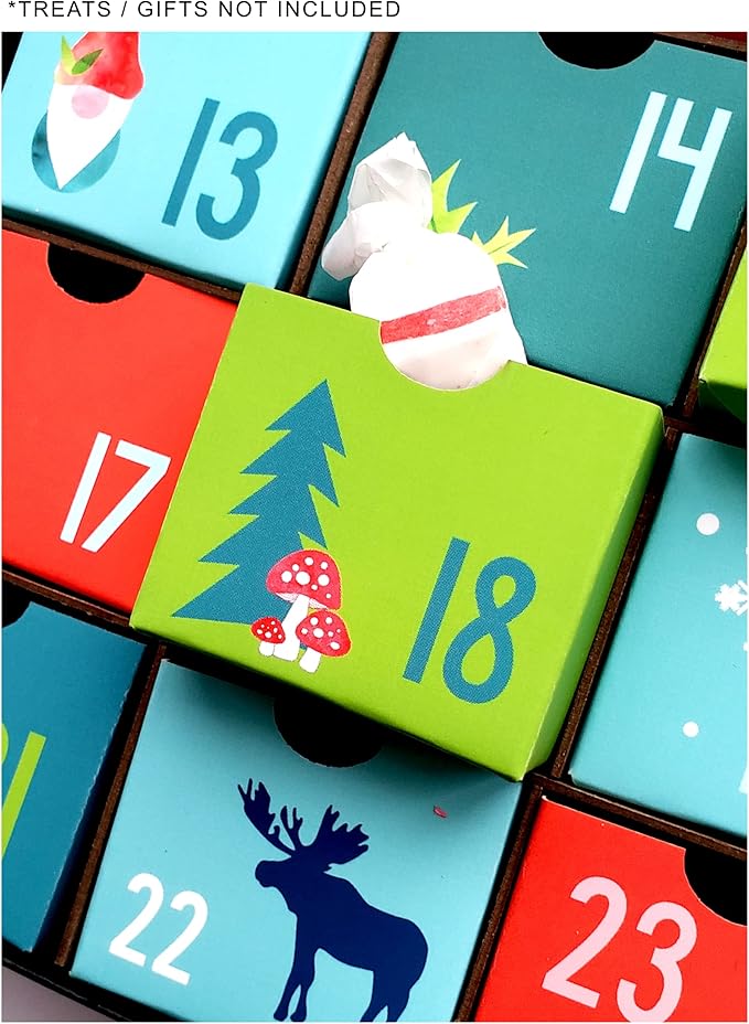 Festive Cardboard Gnome Elf Woodland Holiday Season Fill-Your-Own DIY Advent Calendar/Countdown Box | Scandinavian Nordic Themed Christmas by Nerdy Words