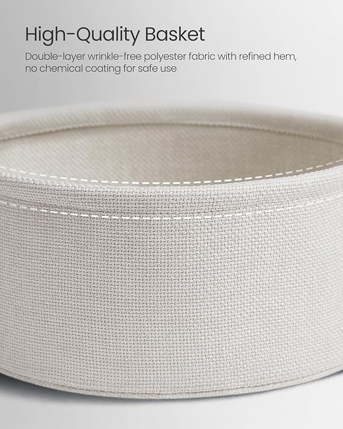 VASAGLE LILEA Collection - Small Round Side End Table, Modern Nightstand with Fabric Basket, Cement Gray and Cream White ULET223G49