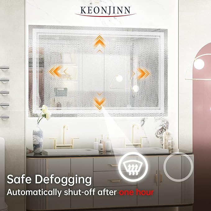 Keonjinn 48 x 30 Bathroom LED Mirror, Front Lighted Bathroom Vanity Mirror, Shatter-Proof Tempered Glass, UL-Listed LED Driver, Fog Free, Dimmale 6000K, Easy to Install(Horizontal/Vertical)