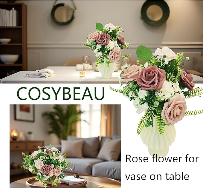 Artificial Flowers 25pcs Roses, Shade of Caramel Foam Fake Rose Faux Flower for DIY Wedding Bouquets Bridal Shower Centerpieces Floral Arrangements Party Tables Home Decorations