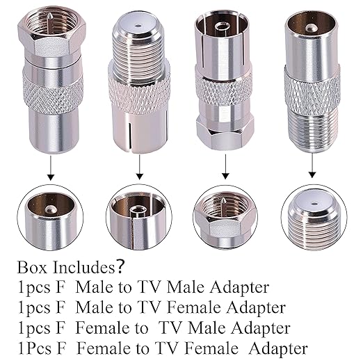 CNARIO 4Pcs F to TV Adapter, F Female/Male to TV Pal Male/Female Coax Coupler Coaxial Cable Connector Adapter Kit for FM Radio Antenna Coax Connector