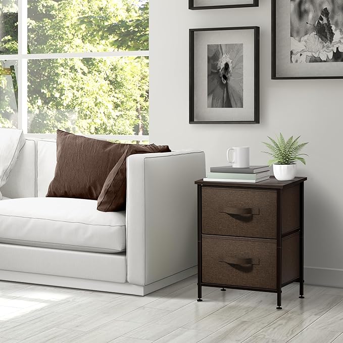 Sorbus Nightstand with 2 Drawers - Bedside Furniture End Table Night Stand with Steel Frame, Wood Top & Easy Pull Fabric Bins - Small Dresser & Chest for Home, Bedroom Accessories & Office