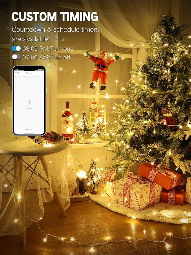 Brizled Smart Christmas Lights, 66FT 200 LED Warm White & Cool White Color Changing String Lights APP Control Fairy Light, Dimmable Music Sync Tree Light Clear Wire for Indoor Xmas Wedding Party Decor