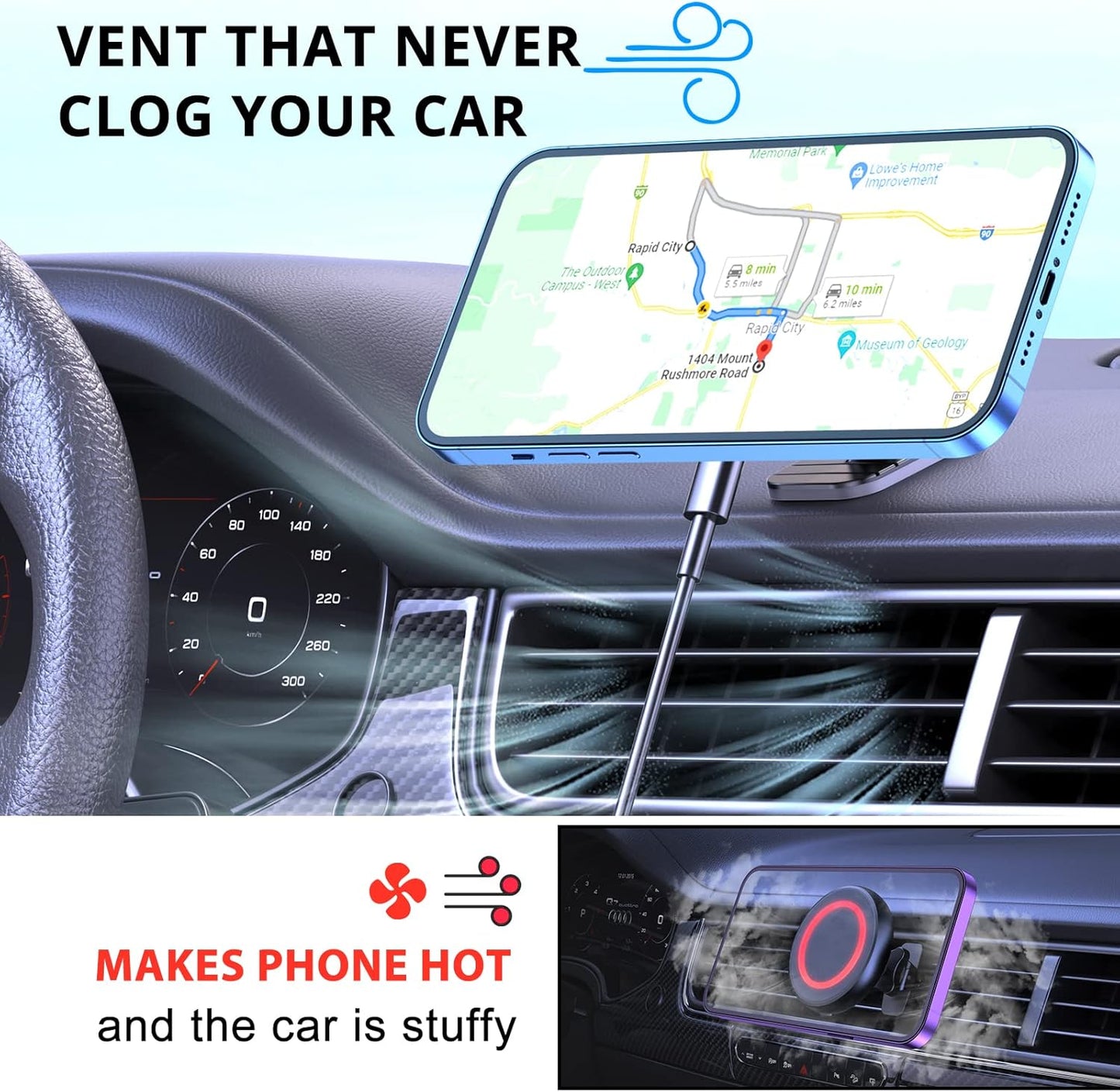 OHLPRO Magsafe Car Mount for iPhone 16, Dashboard Phone Holder Charger for 15 14 13 12 Pro/Pro Max/Plus/Mini, 15W Fast