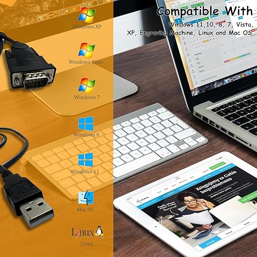 USB to RS232, Universal Serial Adapter Wire with Chipset, USB 2.0 to Male DB9 Debugging Cable for Windows 11,10, 8, 7, Vista, XP, Engraving Machine, Linux and Mac OS, USB Extension Cables