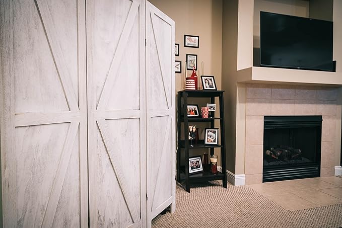 Premium Home 6-Panel Room Divider – Rustic White Barn Door, K Pattern Folding Privacy Screen, Partition Wall