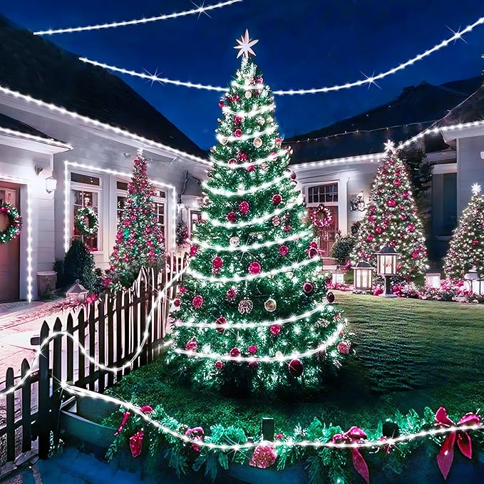 KNONEW 328FT 1000LED Rope Lights for Outside,Outdoor String Lights Waterproof 8 Modes Clear Tube Light for Indoor,Bedroom,Wedding,Garden,Patio,Christmas,Tree,Rv,Holiday Decoration(Cold White)