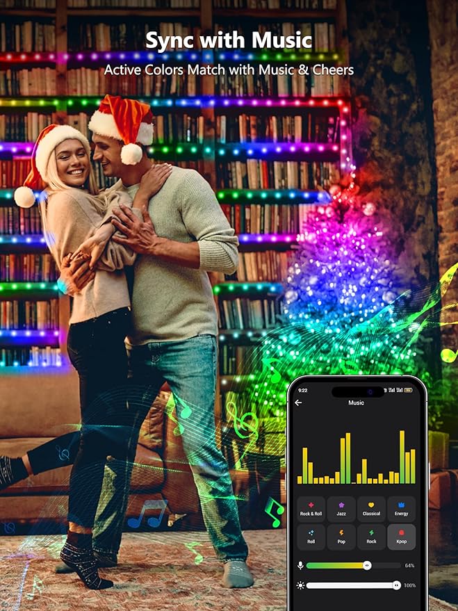 BrizLabs Smart Christmas Fairy Lights, 33ft 100 LED Color Changing Christmas Lights Work with Alexa & Google Home, Rainbow Xmas Light Dimmable Xmas Tree Lighting Green Wire for Xmas Halloween Party