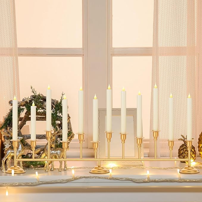 Chengu Gold Candelabra Candle Holders 12 Arm 7 Inch Tall Taper Candlestick Holder Vintage Table Centerpiece Decor for Christmas Wedding Birthday Party Dining Room Holiday Mantle Fireplace Kitchen
