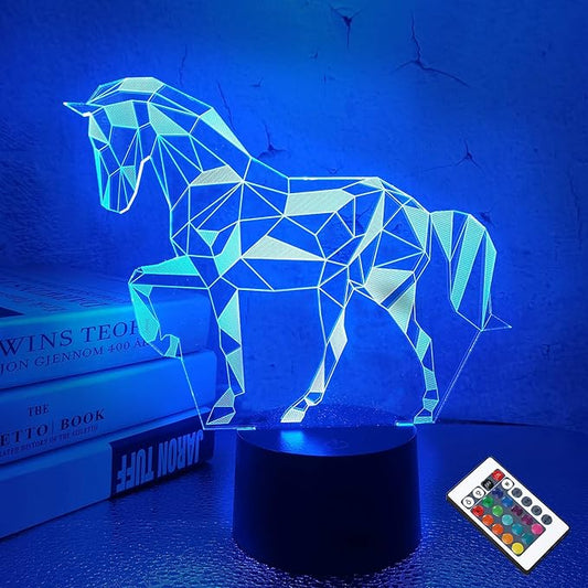 FULLOSUN Night Lights for Kids Horse Illusion 3D Night Light Bedside Lamp 16 Colors Changing with Remote Control Best Birthday Gifts for Child Baby Boy and Girl
