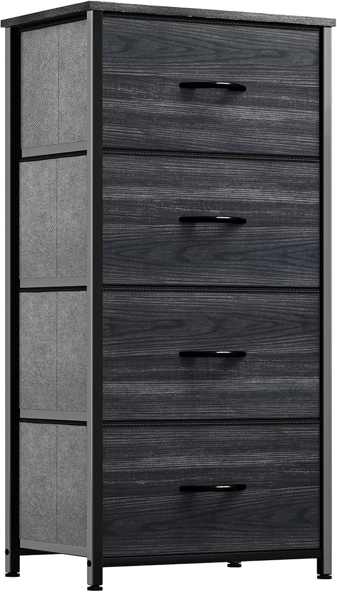 YITAHOME Dresser with 4 Drawers - Fabric Storage Tower, Organizer Unit for Bedroom, Hallway, Closets - Sturdy Steel Frame, Wooden Top & Easy Pull Fabric Bins