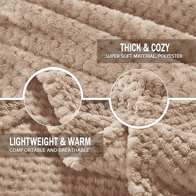 Exclusivo Mezcla Fleece Bed Blanket Queen Size, Super Soft and Warm Blankets for Couch, Sofa and Bed Waffle Textured, Cozy, Fuzzy and Lightweight (Camel, 90x90 Inches)