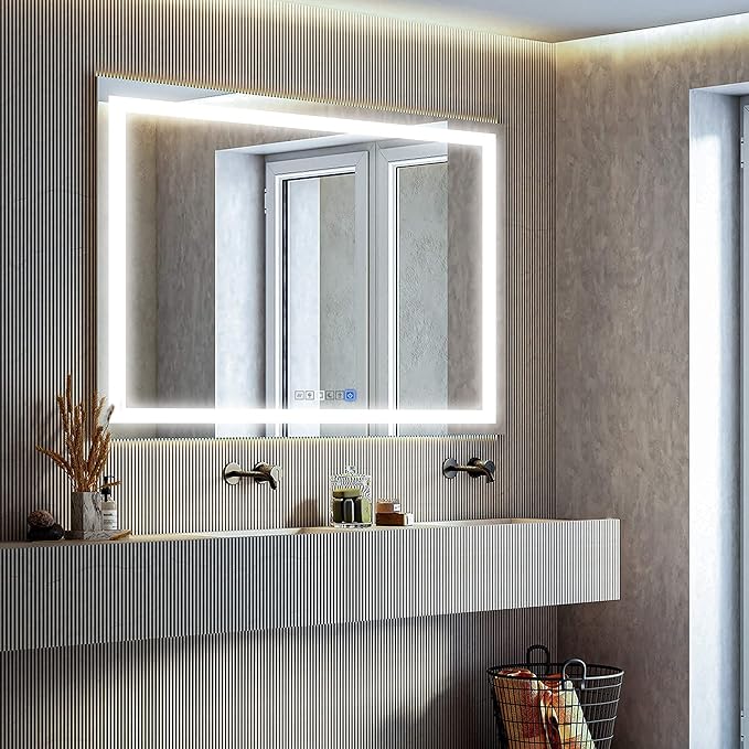 Fab Glass and Mirror LED Mirror 30x60 Inches, Led Bathroom Mirror with Lights Front and Backlit Anti-Fog Memory Brightness, Three Color Options Frameless Wall Mounted Bathroom Vanity Mirror