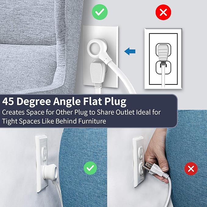 15 ft Extension Cord Flat Plug Power Strip, NTONPOWER 2100 Joules Surge Protector with 12 Outlet 3 USB Port, 1875W/15A, Overload Protection, Long Cord Wall Mountable for Home Office Accessories, White