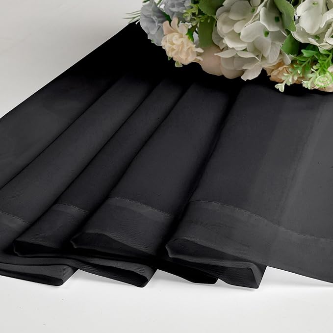 OWENIE Short Sheer Curtains 30 Inches 2 Panels Set, Kitchen Tiers Light Filtering Rod Pocket Cafe Curtains for Bathroom Small Half Window, 42 in W x 30 in L, Black