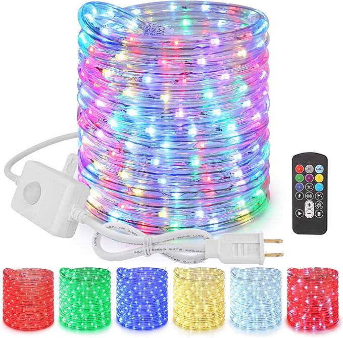 Brizled Color Changing Rope Lights, 18ft 180 LED RGB Rope Lights, Connectable Rope Lights Indoor Rope Lighting with Remote Outdoor White Rope Lights Waterproof Color Twinkle Tube Lights for Christmas