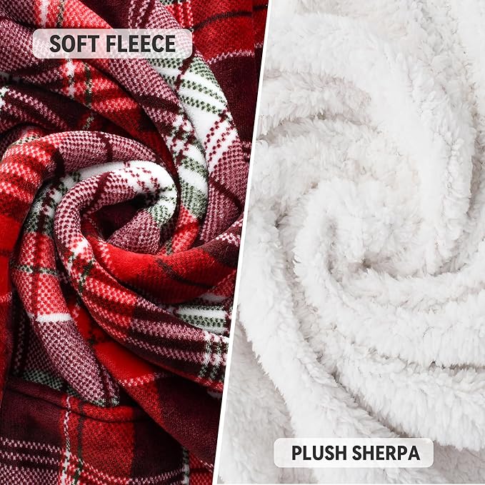Catalonia Sherpa Wearable Blanket with Sleeves & Foot Pockets for Adult Women Men, Comfy Snuggly Wrap Sleeved Throw Blanket Robe, Gift Idea, Plaid
