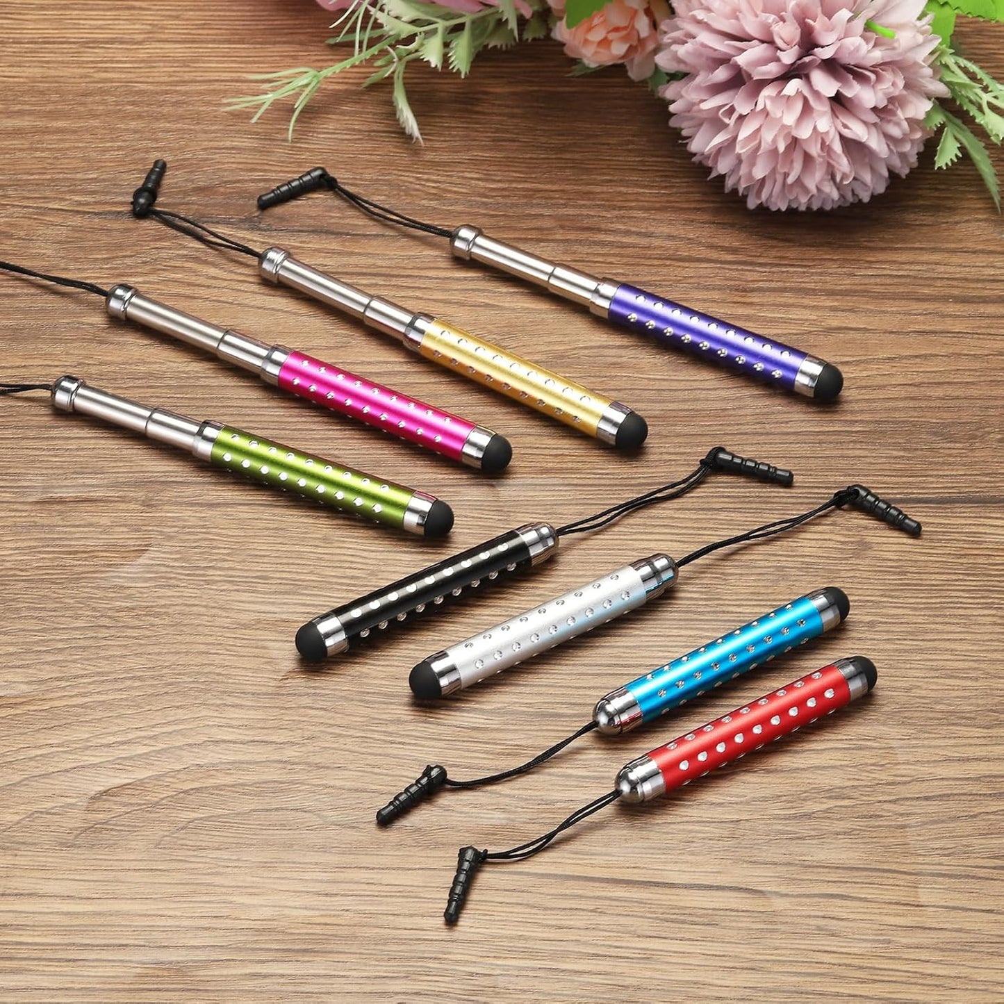 MECCANIXITY 5pcs Stylus Pen for Touch Screens - Retractable Mini Rhinestone Diamond Capacitive Pens