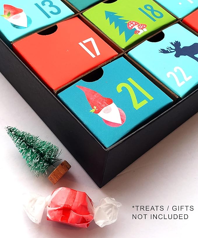 Festive Cardboard Gnome Elf Woodland Holiday Season Fill-Your-Own DIY Advent Calendar/Countdown Box | Scandinavian Nordic Themed Christmas by Nerdy Words
