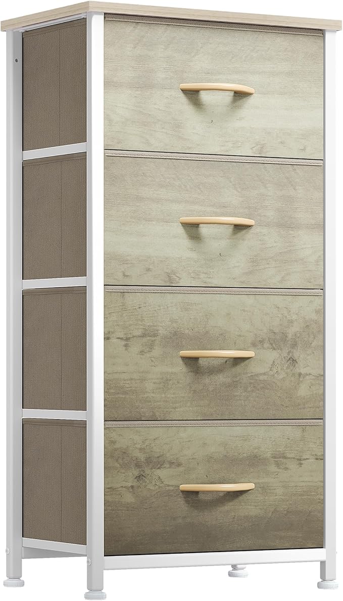 YITAHOME Dresser with 4 Drawers - Fabric Storage Tower, Organizer Unit for Bedroom, Hallway, Hallway, Closets - Sturdy Steel Frame, Wooden Top & Easy Pull Fabric Bins