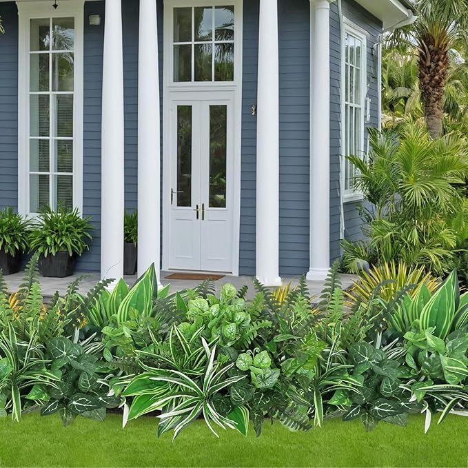 18PCS Artificial Plants Outdoor UV Resistant Fake Plants Stem Faux Greenery Plastic Plants Bushes for Garden Patio Porch Window Box Home Wedding Decor(Greenery, 18PCS)