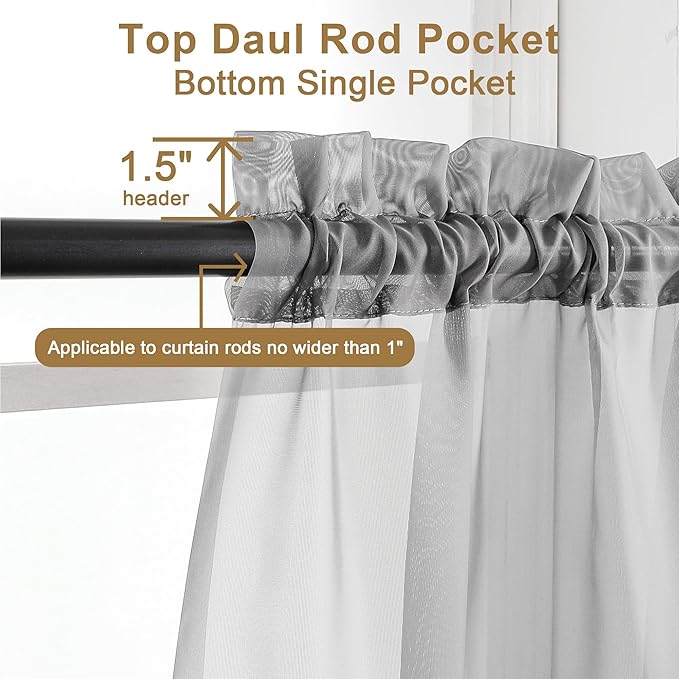 Chyhomenyc Light Grey Sheer Curtains 96 inches Long 2 Panels, Light Filtering Soft Airy Solid Elegant Voile Window Treatment Drapes for Bedroom Living Room Wedding Party Decor, 42 Wx96 L, 8FT L