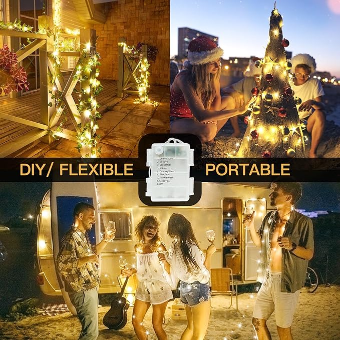 suddus Fairy Lights Battery Operated with Remote, 33ft 100 LED Dimmable Twinkle Lights with Timer, Waterproof Copper Wire String Lights for Bedroom, Christmas, Tree, Indoor Outdoor Decor (Warm White)