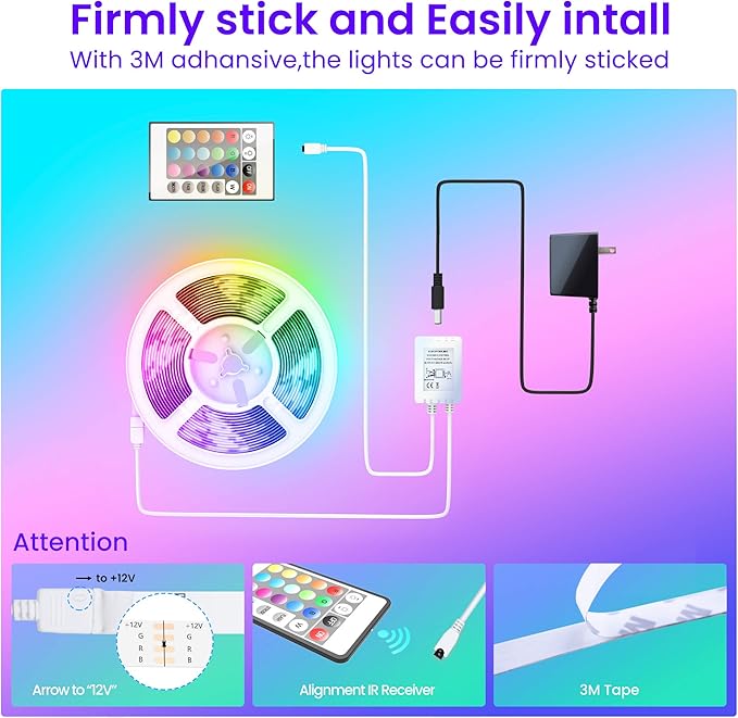 GUPUP 50 FT LED Strip Lights,Bluetooth LED Lighting for Bedroom, Color Changing Light Strip with Music Sync, Phone Controller and IR Remote(APP+Remote +Mic)