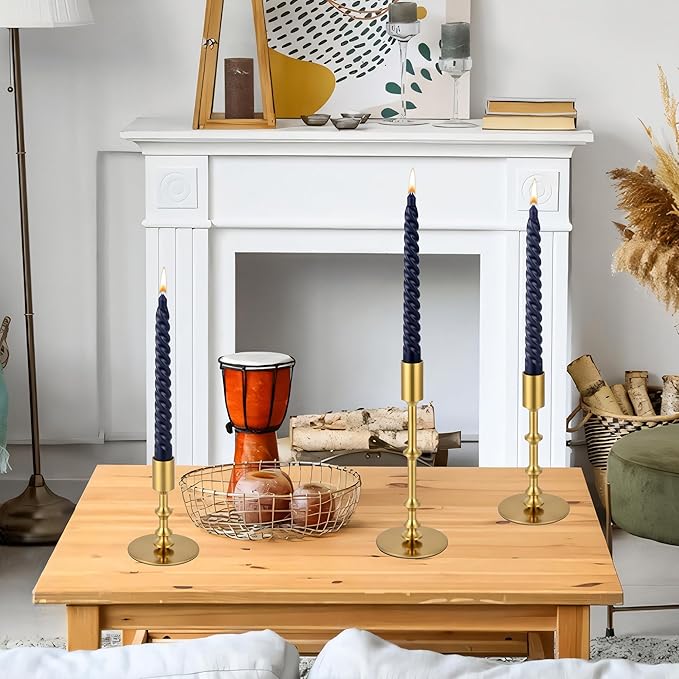 Candlestick Holders for Taper Candles, Brushed Brass Gold Candle Stick Holders Decor, Taper Candle Holder Set for Table Mantel Wedding Dinning Anniversary