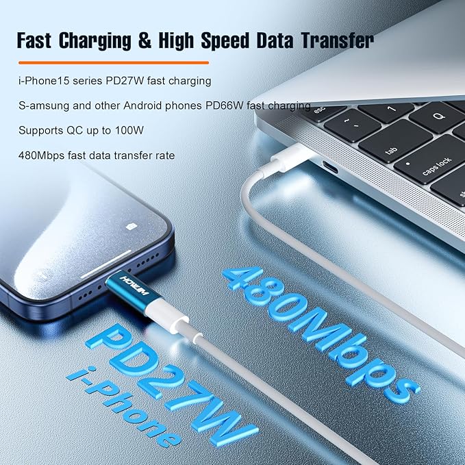 Light-ning to USB C Adapter 4Pack,PD27W/66W Fast Charging Data Transfer,Light-ning Female to USB C Male,Type C Charger Converter Cable for Phone 17/16/15,Pad,G-alaxy,P-ixel,Not for Headphones/OTG Blue