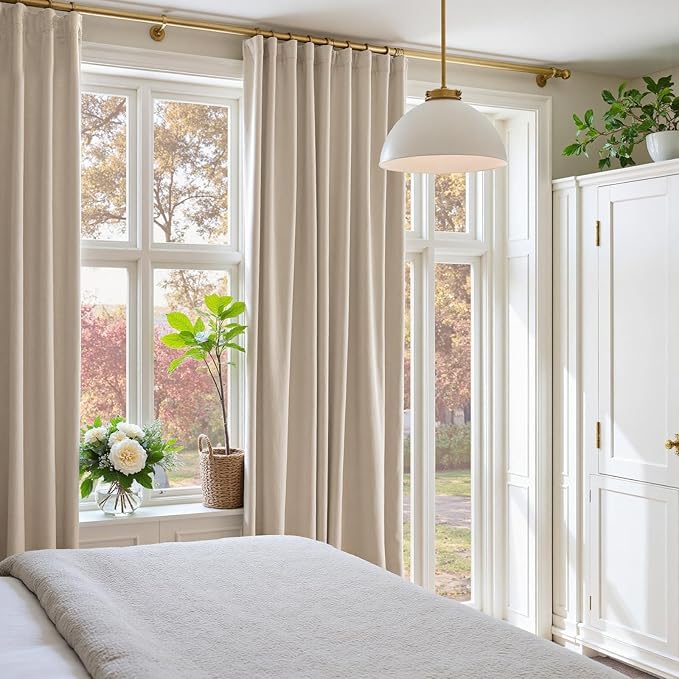 Lazzzy Velvet Blackout Curtains Thermal Insulated Room Window Drapes Super Soft Luxury Curtains for Living Room Bedroom Rod Pocket 2 Panels, Beige, 42" W x 96" L