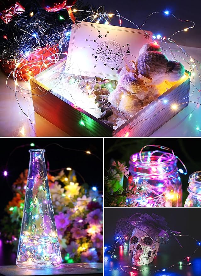 Minetom Fairy Lights Battery Operated, 4Pcak 33Feet 100 LEDs Mini Battery Powered String Lights, Waterproof Twinkle Lights Mason Jar Lights for Indoor Home Wedding Christmas Decoration, Multicolor