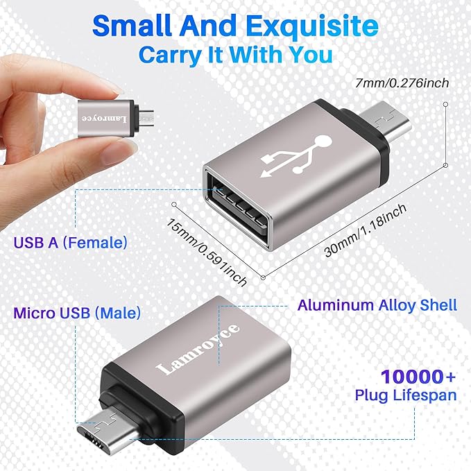 USB to Micro USB Adapter 2 Pack, Micro USB Male to USB 2.0 A Female OTG (On-The-Go) Converter Connector, Aluminum Alloy Shell, Compatible with Samsung Phone S7 S6, LG, Flash Drive, Mouse, Keyboard