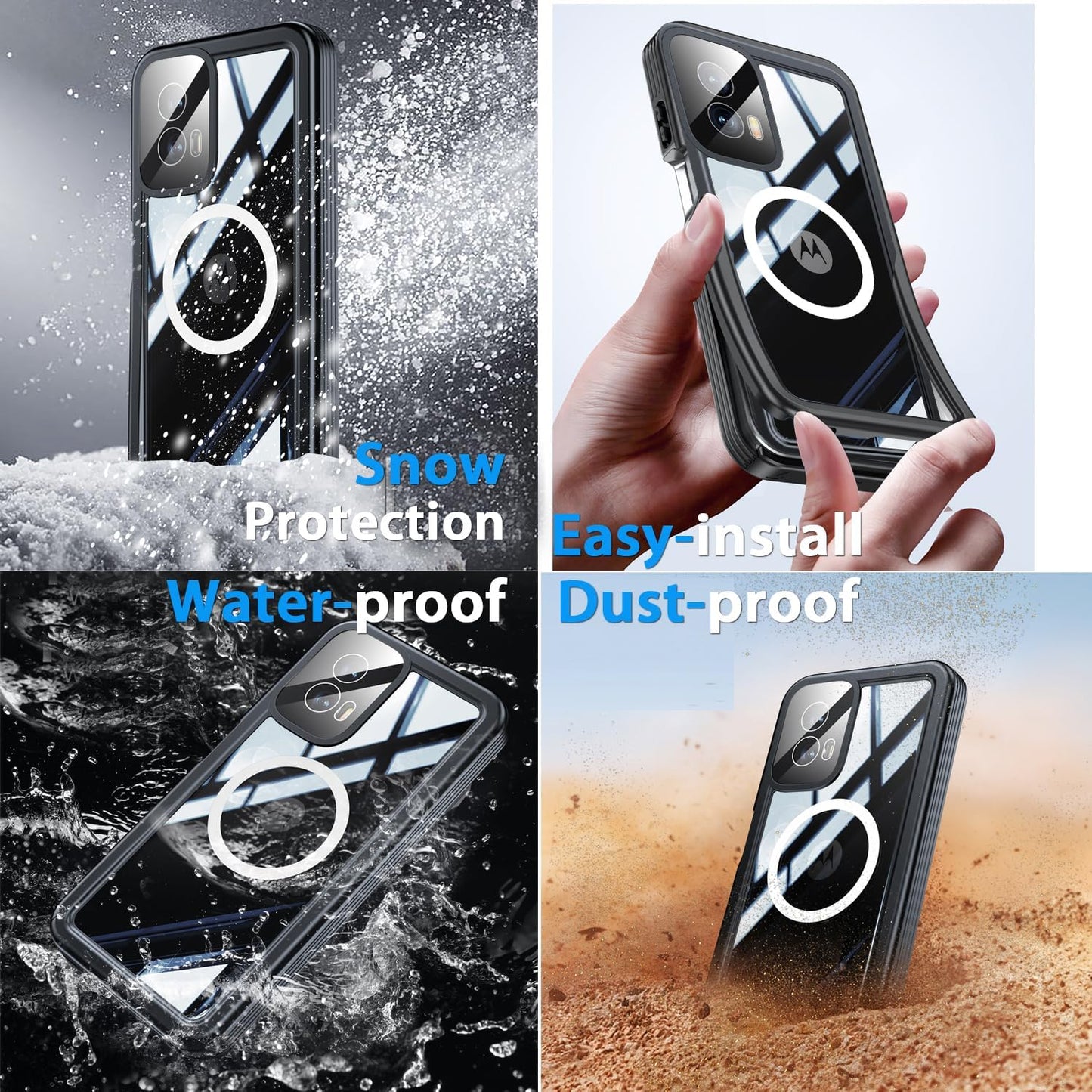 Moto G Power 5G 2024 Waterproof Case, IP68 Military-Grade Shockproof Dustproof Full Body Protective Case (Black)