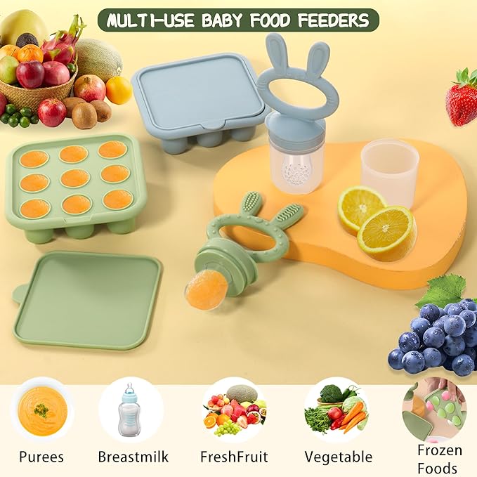 WAJIAYON Baby Food Freezer Tray,Silicone Nibble Freezer Tray,Baby Fruit Food Feeder Teether,Breastmilk Popsicle Mold,Babies Breast Milk Teether Pop Maker for Homemade Babies Meals-Blue