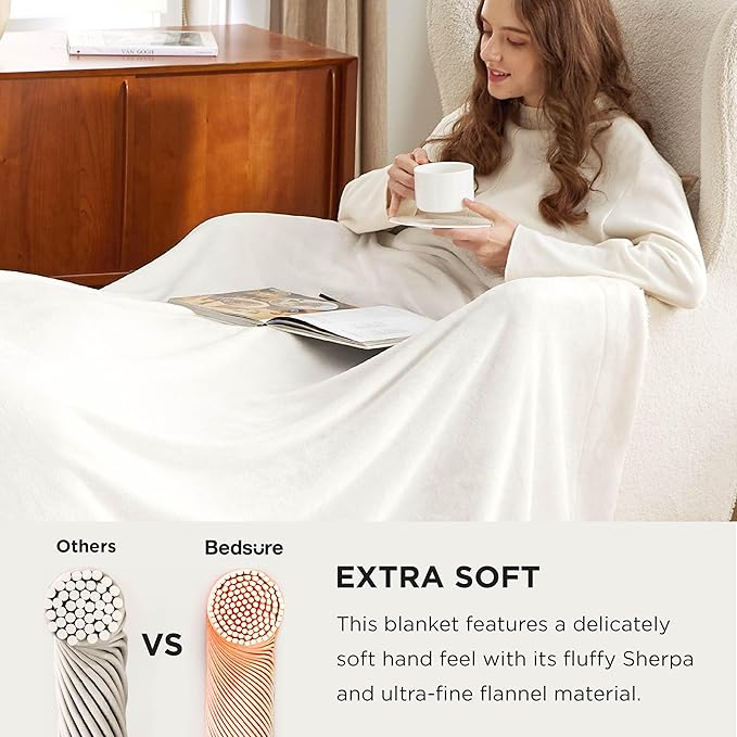 Bedsure GentleSoft Sherpa Fleece Oversized Cal King Blankets for Bed - Thick and Warm Throw for Women and Men, Soft Fuzzy Plush Large Blanket for Winter, White, 112x98 Inches