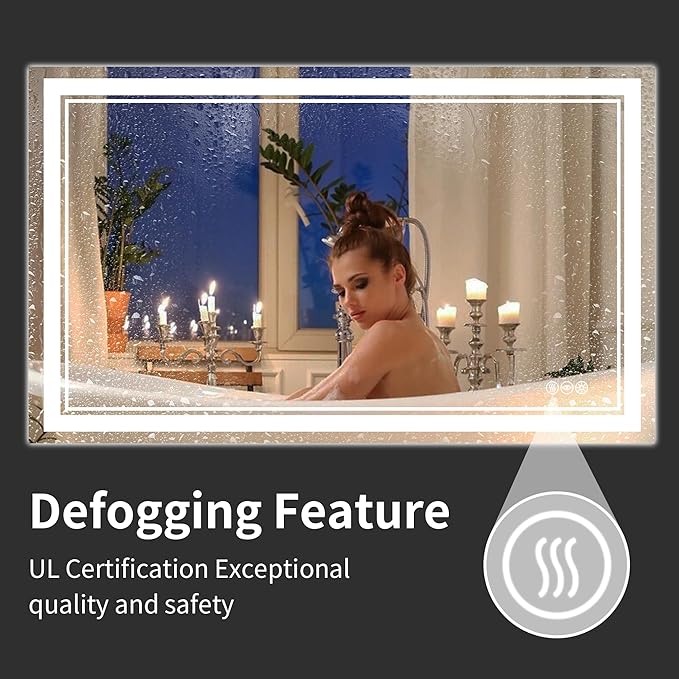 36''x24'' Lighted Mirrors for Bathroom Wall Backlit + Front Lit, Rectangular LED Bathroom Mirror Frameless with Lights Anti Fog, Dimmable, 3 Colors,Tempered Glass, Shatter-Proof (Color 1,)