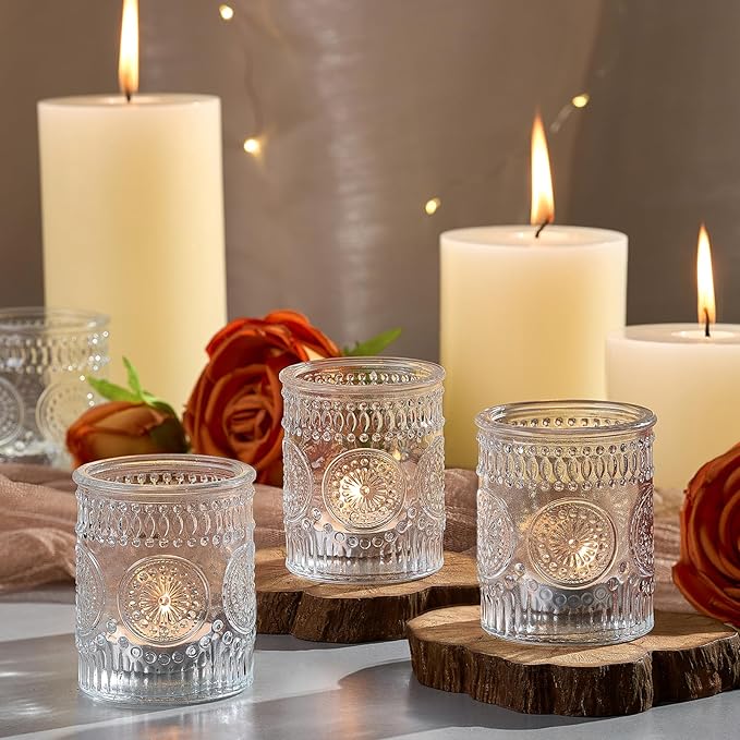 30 Pack Clear Glass Votive Candle Holders, Vintage Candle Holder Bulk, Tealight Candle Holders for Table Centerpieces, Home, Bridal Shower, Birthday, Christmas, Thanksgiving Party Table Decor