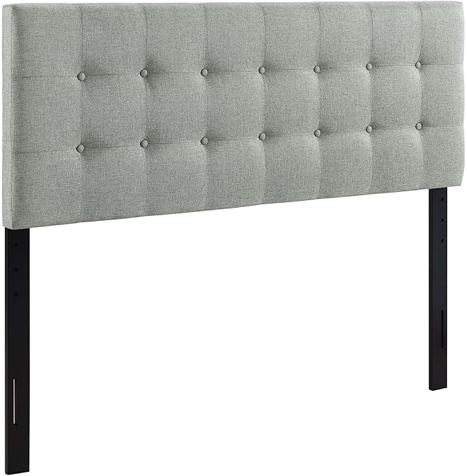 Modway Emily Tufted Button Linen Fabric Upholstered Full Headboard in Gray