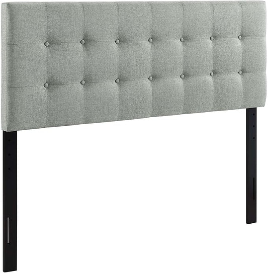 Modway Emily Tufted Button Linen Fabric Upholstered Full Headboard in Gray