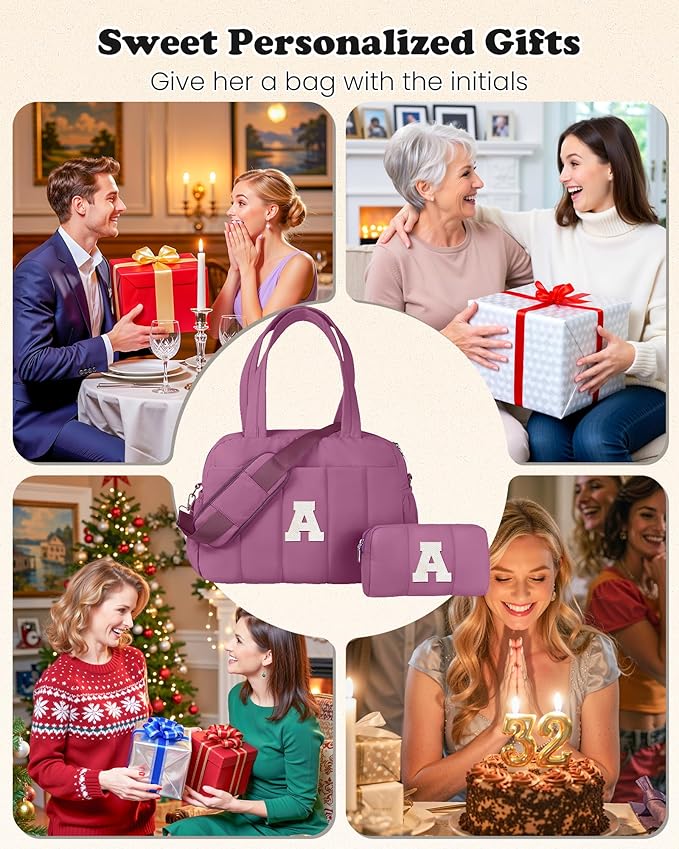 Duffle Bag with Initial, Spend The Night Bags for Women，Overnight Bag with Wet Pocket，Gifts for Friends-Lightweight Travel Bags Personalized Gym Tote with Makeup Pouch