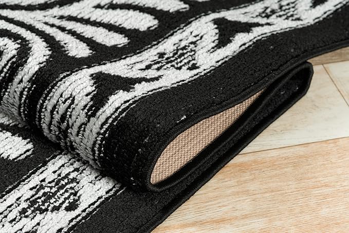 Custom Length Cut to Size Tribal Ethnic Southwestern Inspired Hallway Runner Rug, Non Slip Rubber Backed, 31 inch Wide X Customized Length, Mayan Black, 31 inch X 32 feet