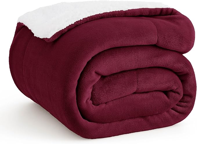 Bedsure GentleSoft Sherpa Fleece Throw Blanket for Couch - Thick and Warm Throw for Girls and Women, Soft Fuzzy Plush Christmas Blanket for Winter, Burgundy, 50x60 Inches