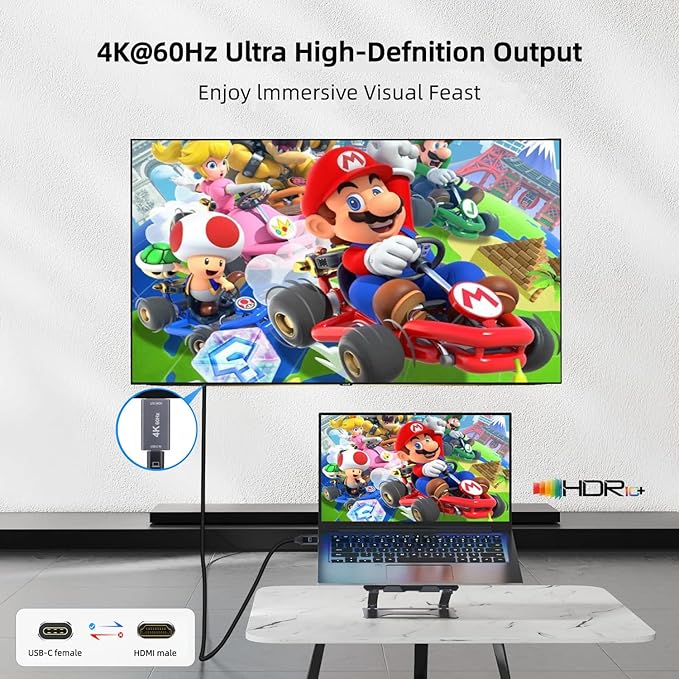 USB C Female to HDMI Male Adapter with 3.3FT USB Video Cable, 4K@60Hz Uni-Directional USB Type C Source to HDMI 2.0 Display Converter Thunderbolt 3/4 to HDMI for i-/Phone 17, MacBok, Galaxy - 2 Pack